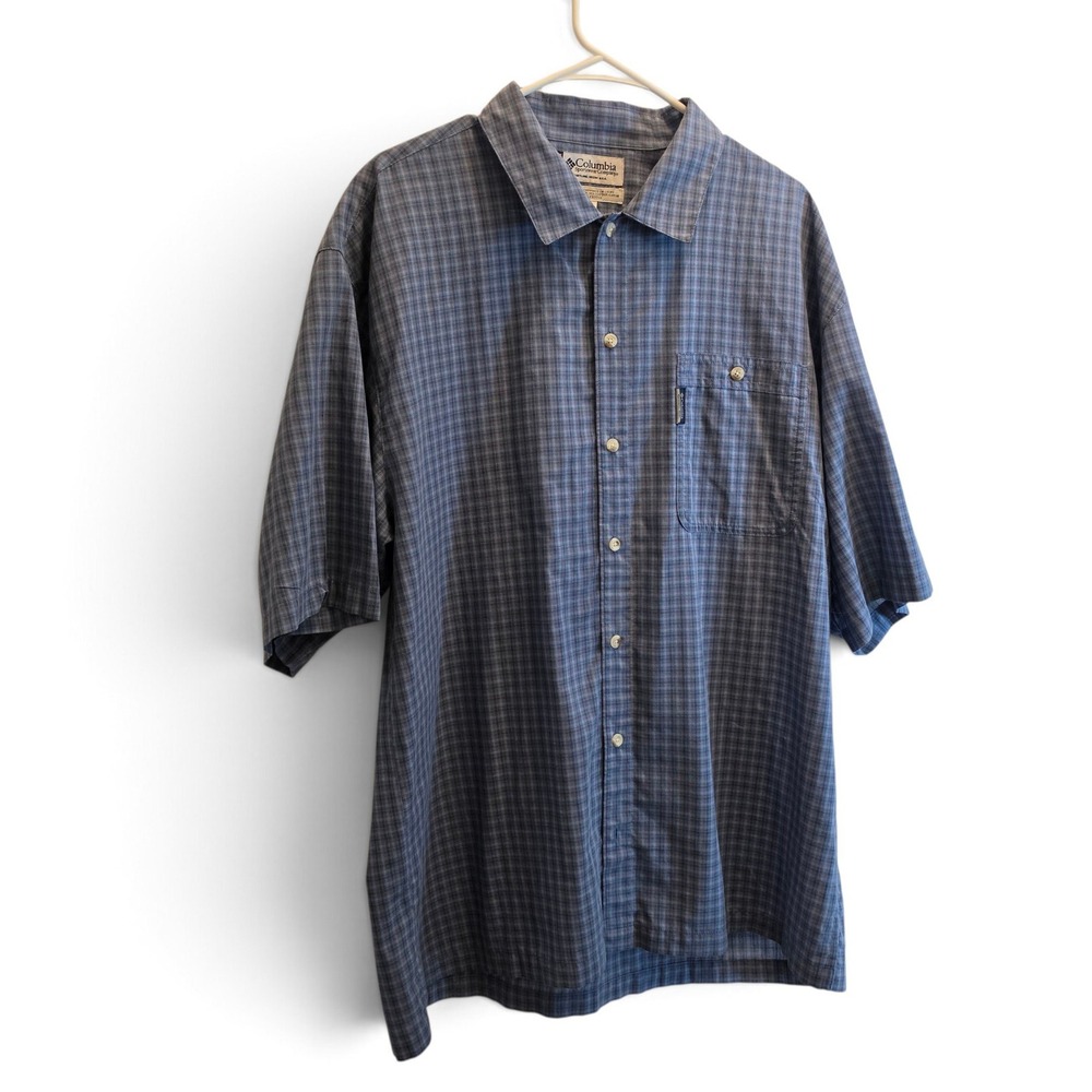Vintage Y2K Columbia Blue Plaid Short Sleeve Lightweight Button Shirt Men's LG